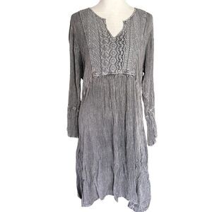 Relaxx Gray Boho Festival Midi Casual Flowy Summer Church Long Sleeved Dress